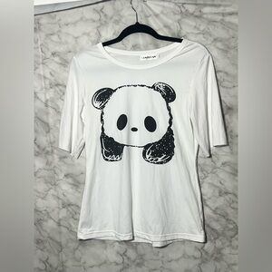 VENTELAN soft luxe kawaii panda face and paws white graphic t shirt small
